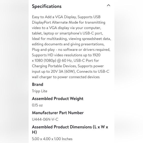 Tripp Lite: USB C to VGA adapter with 60W PD Charging, 1080P - Picture 4 of 4